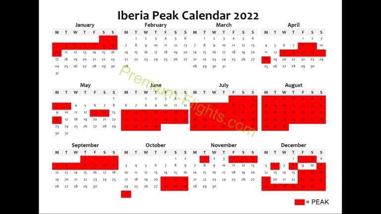 2022 Avios Peak and off Peak Calendar 2022 Avios Peak and off Peak Calendar